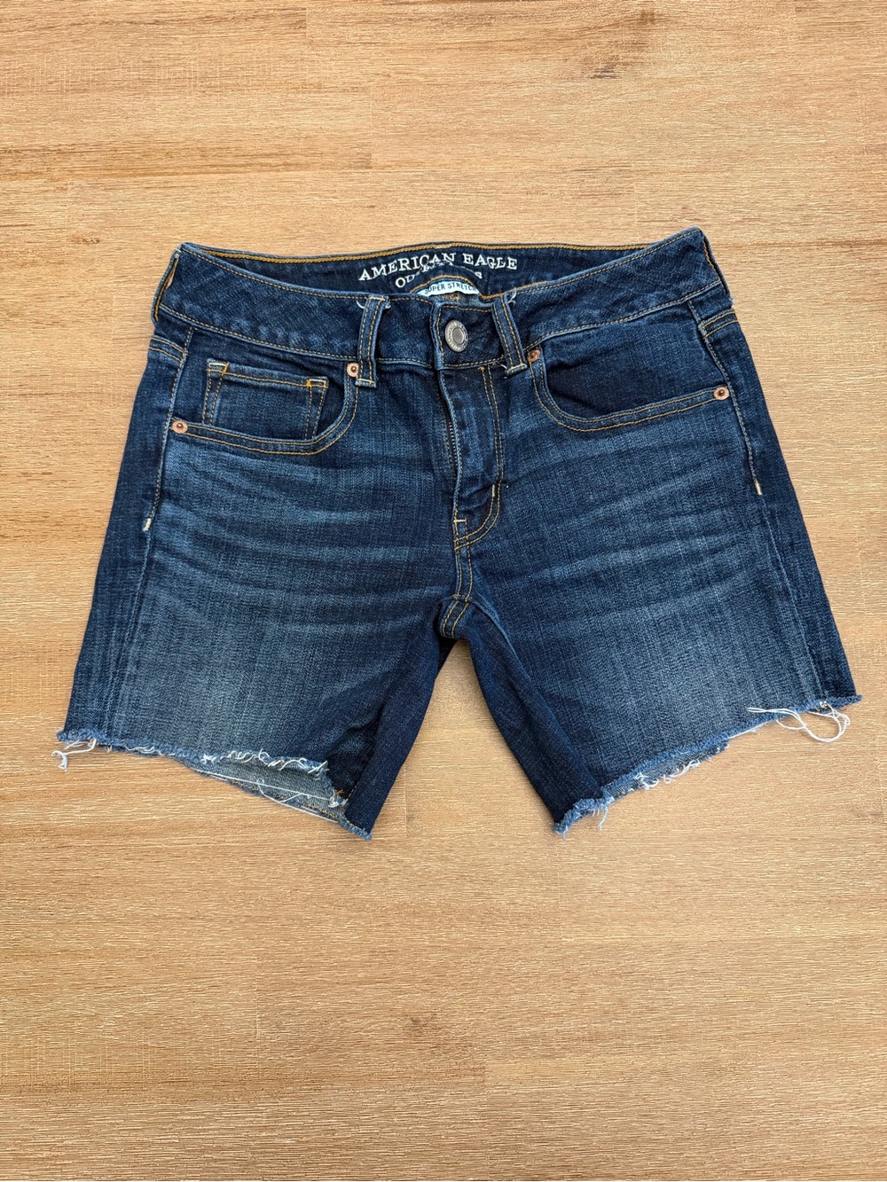 American Eagle Outfitters Navy Blue Stretch Midi Denim Shorts - 6